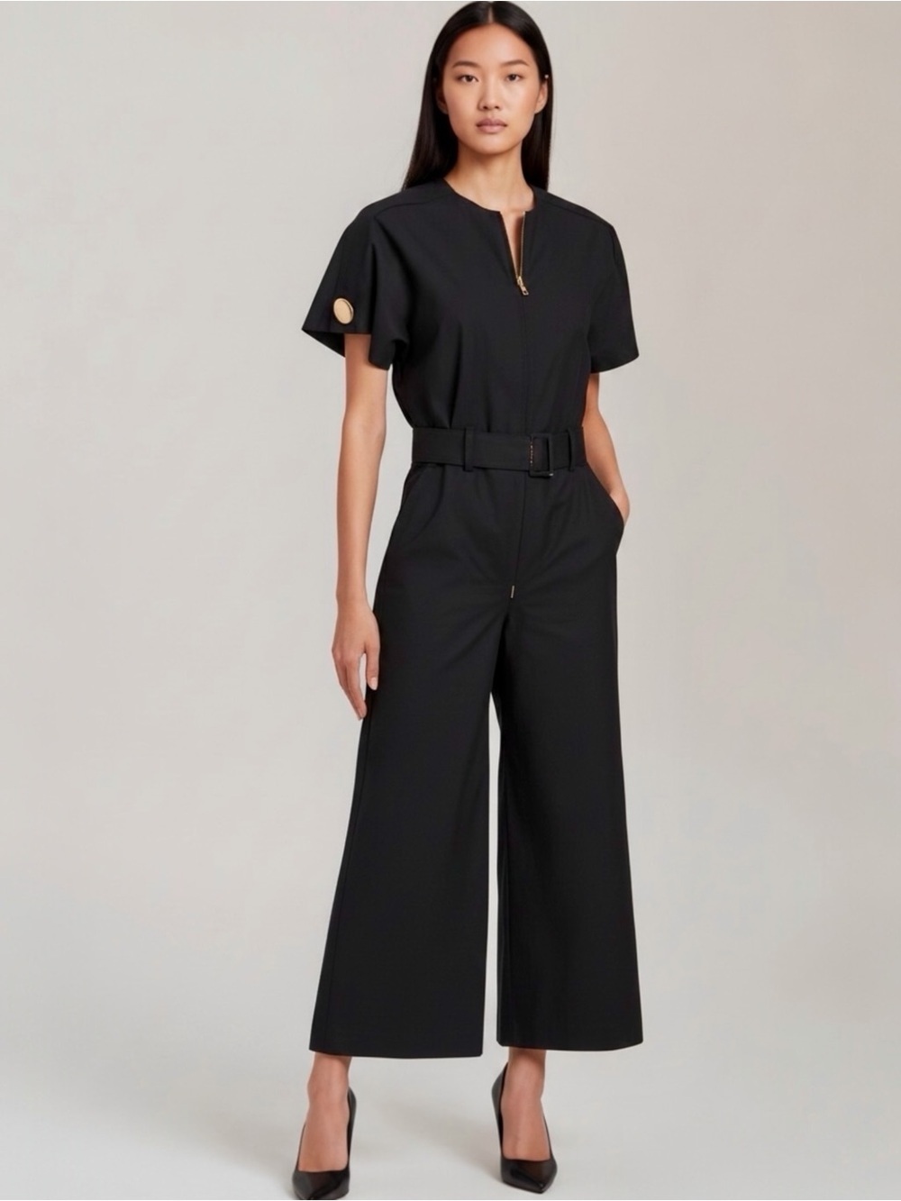 3.1 Phillip Lim Women’s Black Cotton Blend Zipper Front Back Cutout Jumpsuit NEW